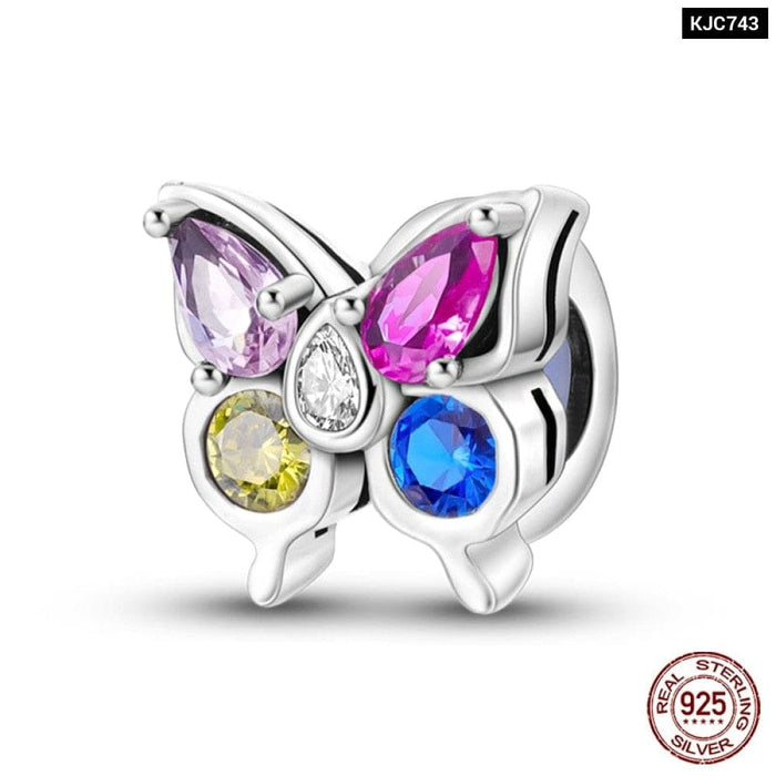 Fit Pandora 925 Original Bracelet 925 Sterling Silver Shining Colourful Zircon Heart Charms Beads Exquisite DIY Jewelry