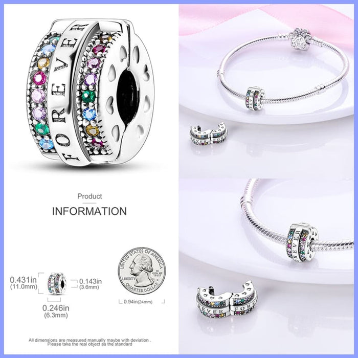 Fit Pandora 925 Original Bracelet 925 Sterling Silver Shining Colourful Zircon Heart Charms Beads Exquisite DIY Jewelry