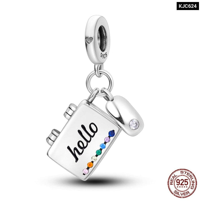 Fit Pandora 925 Original Bracelet 925 Sterling Silver Shining Colourful Zircon Heart Charms Beads Exquisite DIY Jewelry