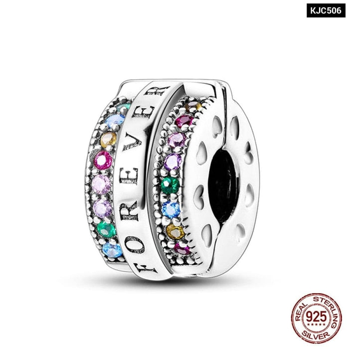 Fit Pandora 925 Original Bracelet 925 Sterling Silver Shining Colourful Zircon Heart Charms Beads Exquisite DIY Jewelry