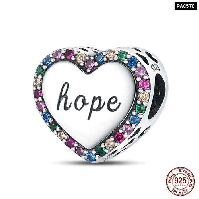 Fit Pandora 925 Original Bracelet 925 Sterling Silver Shining Colourful Zircon Heart Charms Beads Exquisite DIY Jewelry