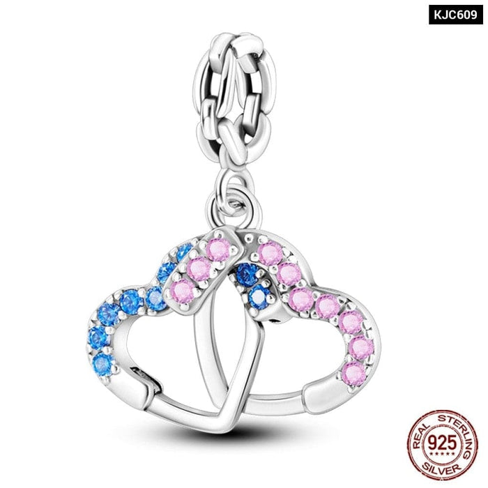 Fit Pandora 925 Original Bracelet 925 Sterling Silver Shining Colourful Zircon Heart Charms Beads Exquisite DIY Jewelry