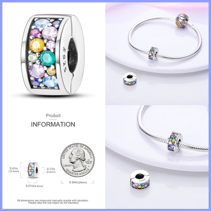 Fit Pandora 925 Original Bracelet 925 Sterling Silver Shining Colourful Zircon Heart Charms Beads Exquisite DIY Jewelry