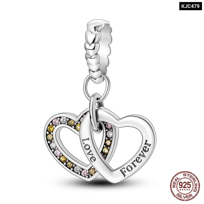 Fit Pandora 925 Original Bracelet 925 Sterling Silver Shining Colourful Zircon Heart Charms Beads Exquisite DIY Jewelry