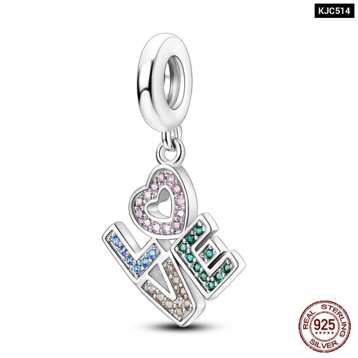 Fit Pandora 925 Original Bracelet 925 Sterling Silver Shining Colourful Zircon Heart Charms Beads Exquisite DIY Jewelry