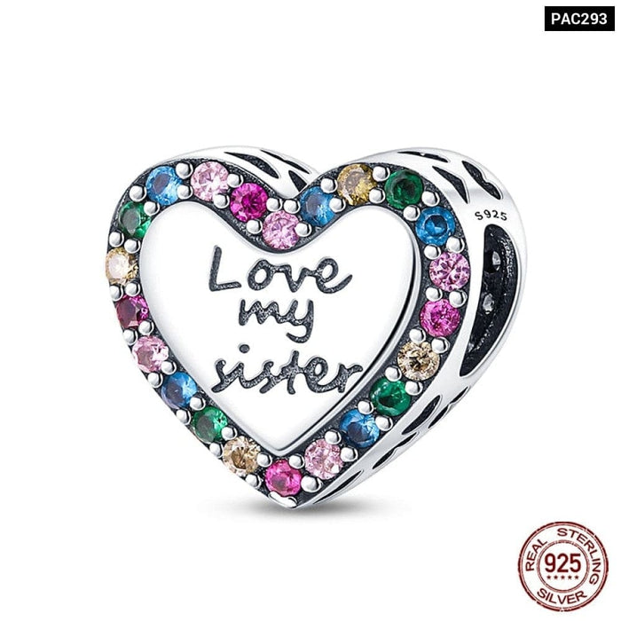 Fit Pandora 925 Original Bracelet 925 Sterling Silver Shining Colourful Zircon Heart Charms Beads Exquisite DIY Jewelry