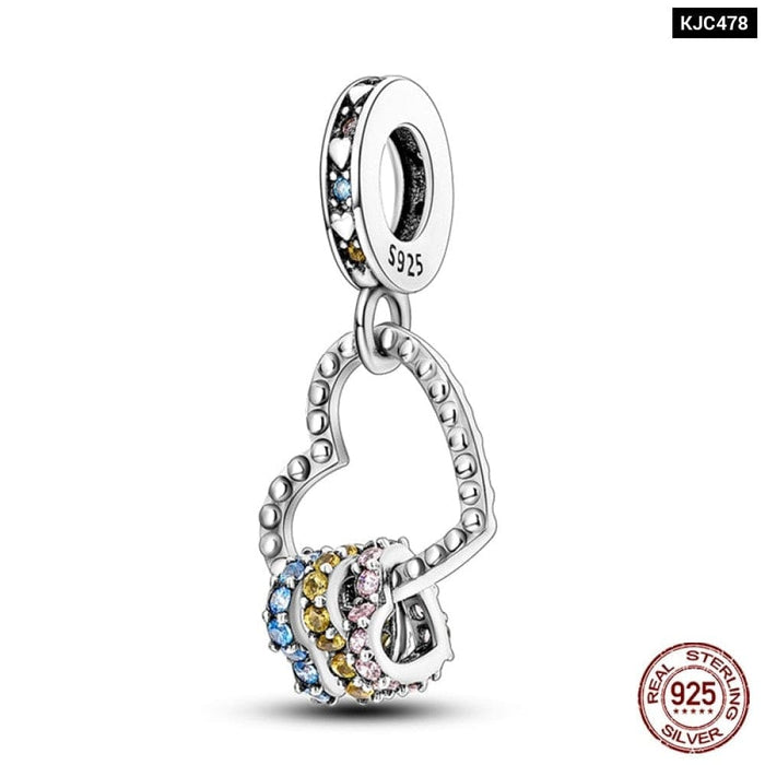 Fit Pandora 925 Original Bracelet 925 Sterling Silver Shining Colourful Zircon Heart Charms Beads Exquisite DIY Jewelry