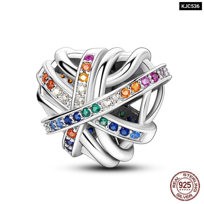 Fit Pandora 925 Original Bracelet 925 Sterling Silver Shining Colourful Zircon Heart Charms Beads Exquisite DIY Jewelry