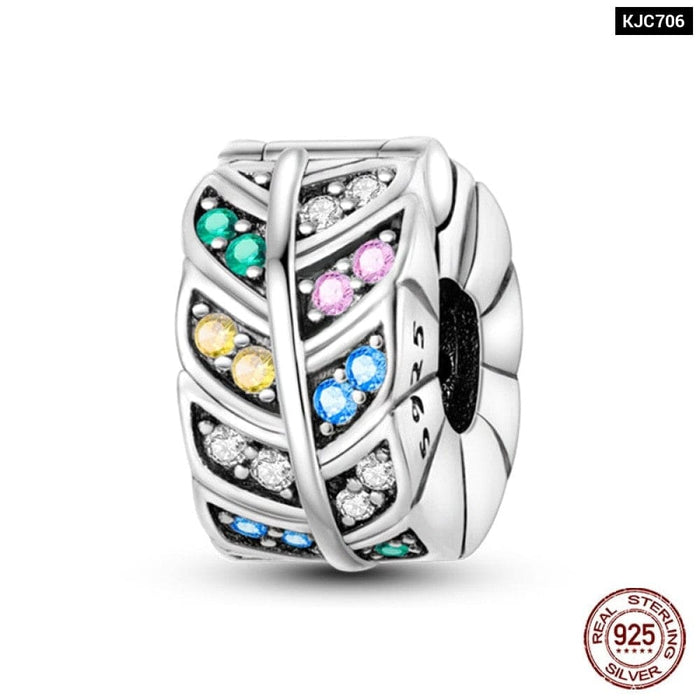 Fit Pandora 925 Original Bracelet 925 Sterling Silver Shining Colourful Zircon Heart Charms Beads Exquisite DIY Jewelry