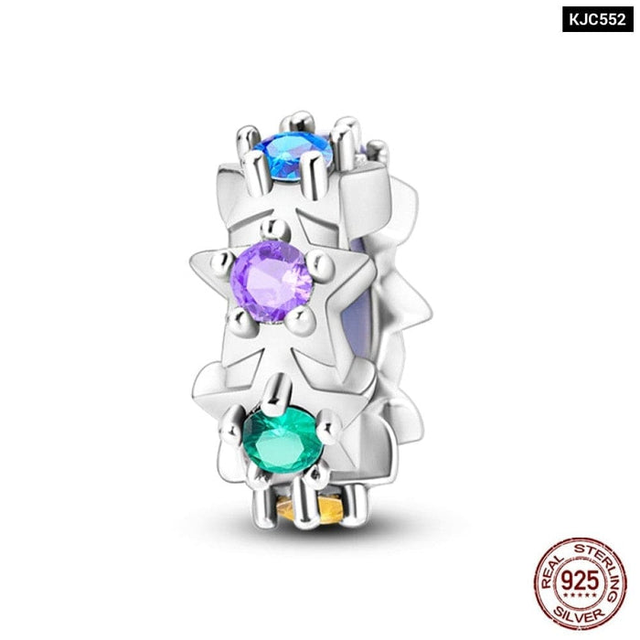 Fit Pandora 925 Original Bracelet 925 Sterling Silver Shining Colourful Zircon Heart Charms Beads Exquisite DIY Jewelry