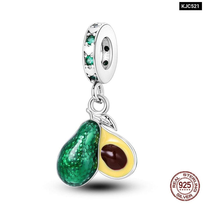 Fit Pandora 925 Original Bracelets Avocado Cherry Watermelon Banana Fruit Silver Charms Beads DIY Jewelrys