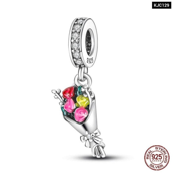 Fit Pandora 925 Original Bracelets Avocado Cherry Watermelon Banana Fruit Silver Charms Beads DIY Jewelrys