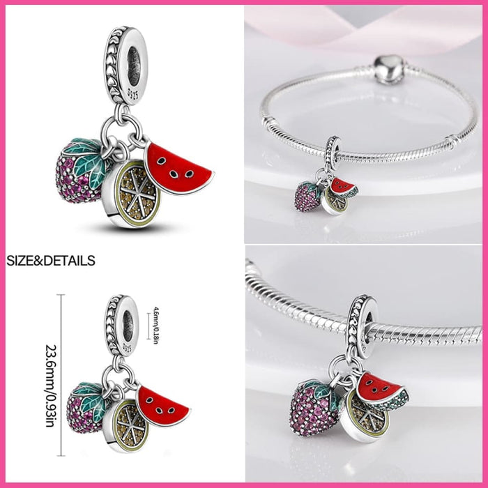 Fit Pandora 925 Original Bracelets Avocado Cherry Watermelon Banana Fruit Silver Charms Beads DIY Jewelrys