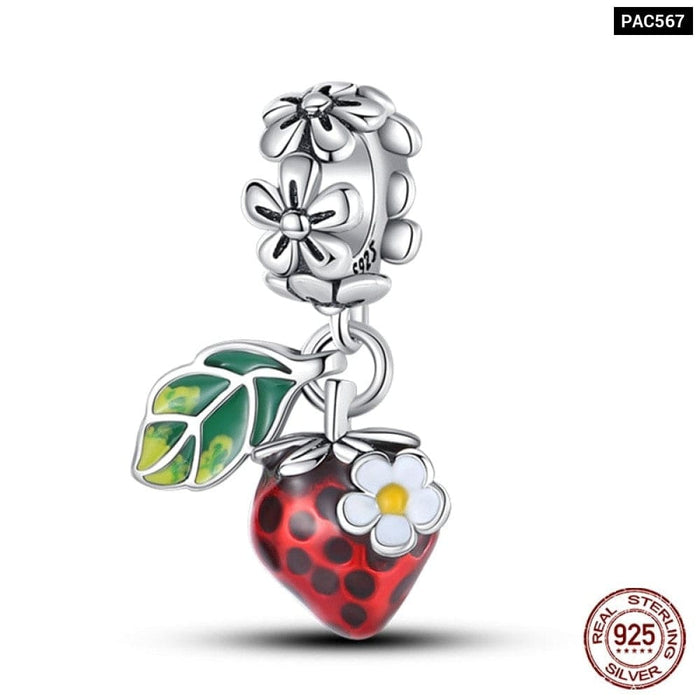 Fit Pandora 925 Original Bracelets Avocado Cherry Watermelon Banana Fruit Silver Charms Beads DIY Jewelrys