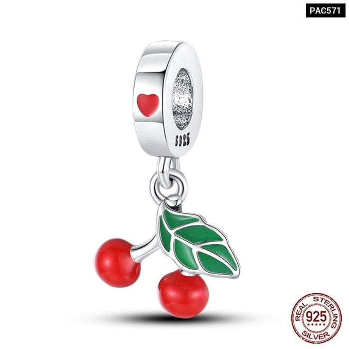 Fit Pandora 925 Original Bracelets Avocado Cherry Watermelon Banana Fruit Silver Charms Beads DIY Jewelrys