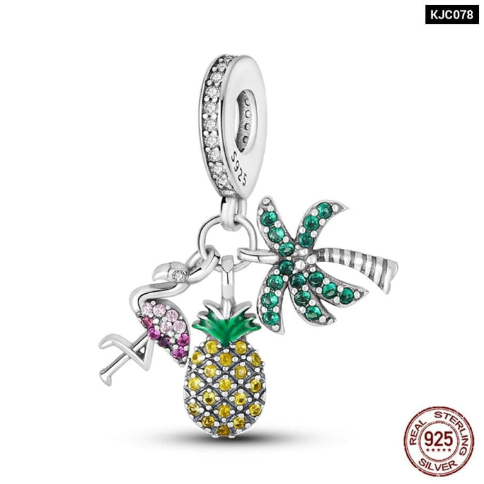 Fit Pandora 925 Original Bracelets Avocado Cherry Watermelon Banana Fruit Silver Charms Beads DIY Jewelrys