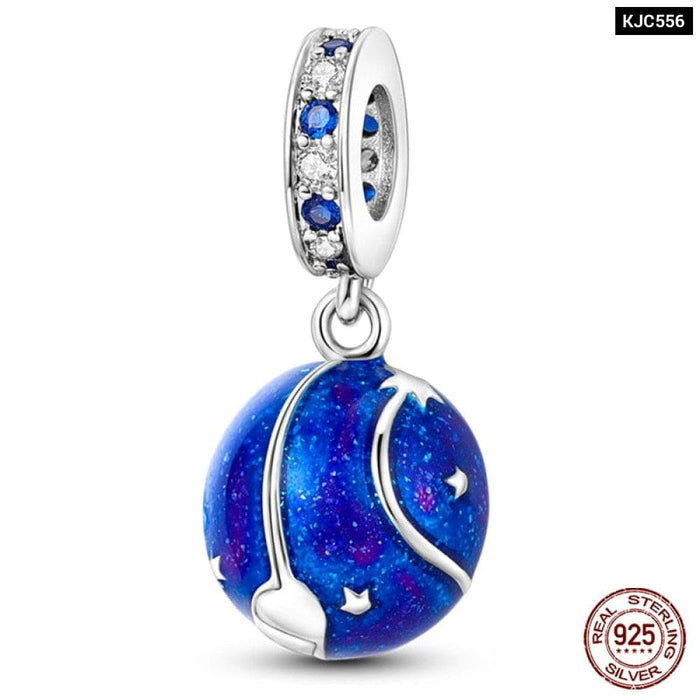 Fit Pandora 925 Original Bracelets 925 Silver Blue Astronaut Aircraft Travel Charms Beads Pendants For Women DIY Jewelry