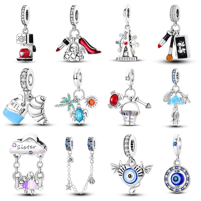 Fit Pandora 925 Original Bracelets 925 Sterling Silver Lipstick High-heeled Shoes Charms Beads Fine Anniversary Jewelry