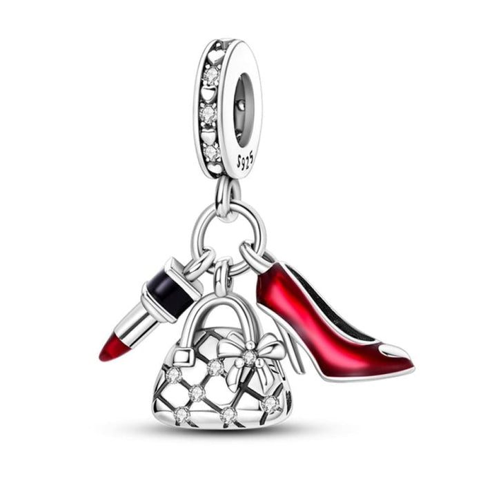 Fit Pandora 925 Original Bracelets 925 Sterling Silver Lipstick High-heeled Shoes Charms Beads Fine Anniversary Jewelry