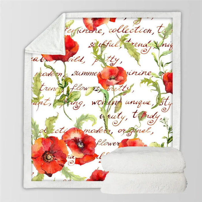 Poppy Flower Throw Blanket Handwriting Letter Bed Summer