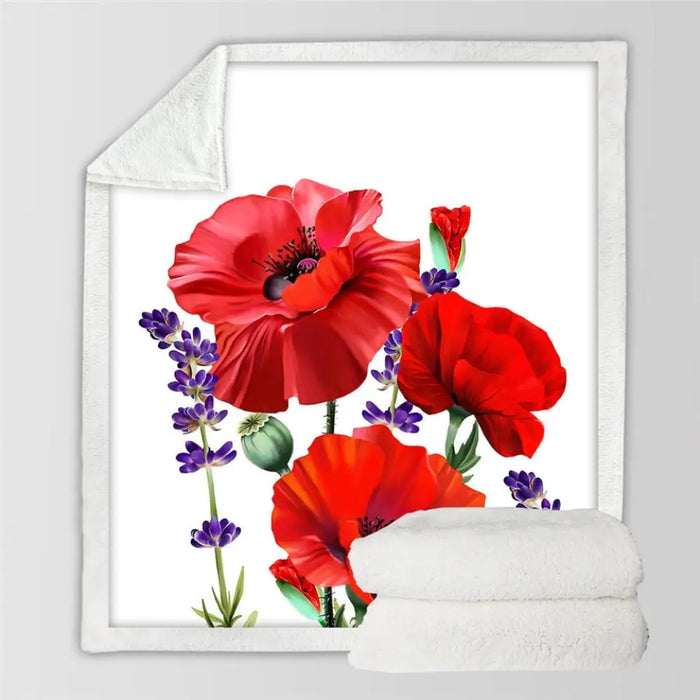 Poppy Flower Throw Blanket Handwriting Letter Bed Summer