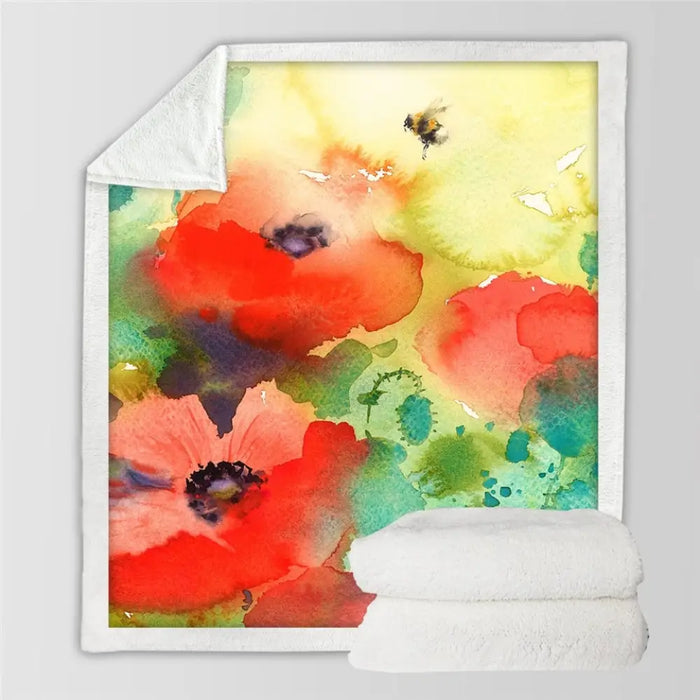 Poppy Flower Throw Blanket Handwriting Letter Bed Summer