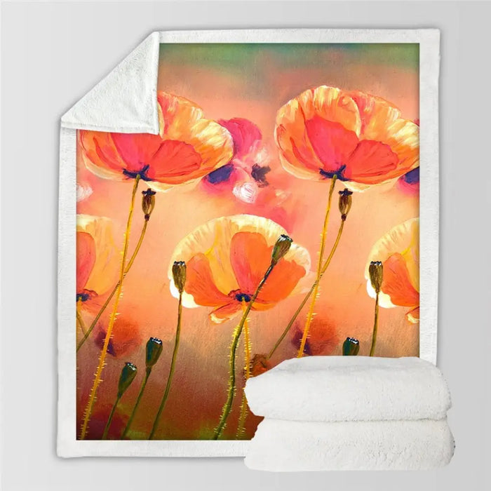 Poppy Flower Throw Blanket Handwriting Letter Bed Summer