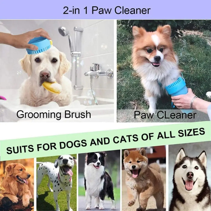Portable 2 in 1 Safe Soft Silicone Pet Paw Cleaner Brush Cup