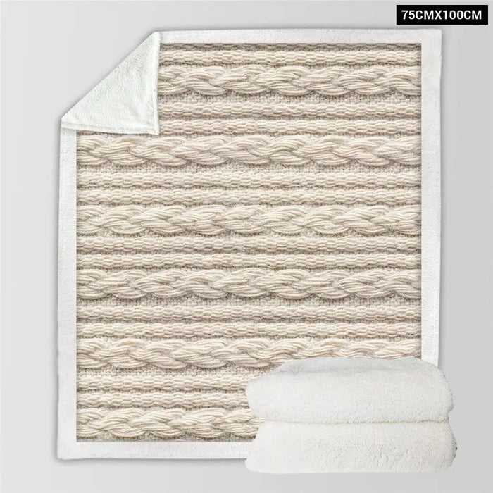 3d Printed Soft Blanket Beige Bed Knitting Texture Sherpa