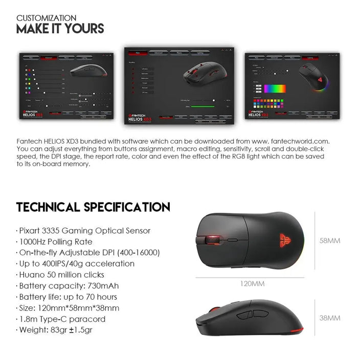 Xd3 Professional Gaming Mouse 2.4g Wireless Pixart 3335