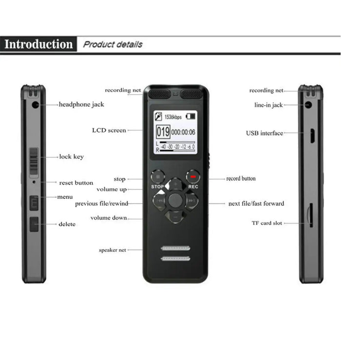 V36 Professional Mini Usb Digital Voice Long Time Recording