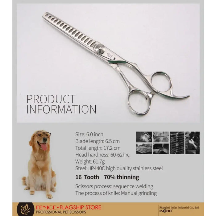 Professional Shears Dogs 6 Inch 16 Teeth 70% Thinning