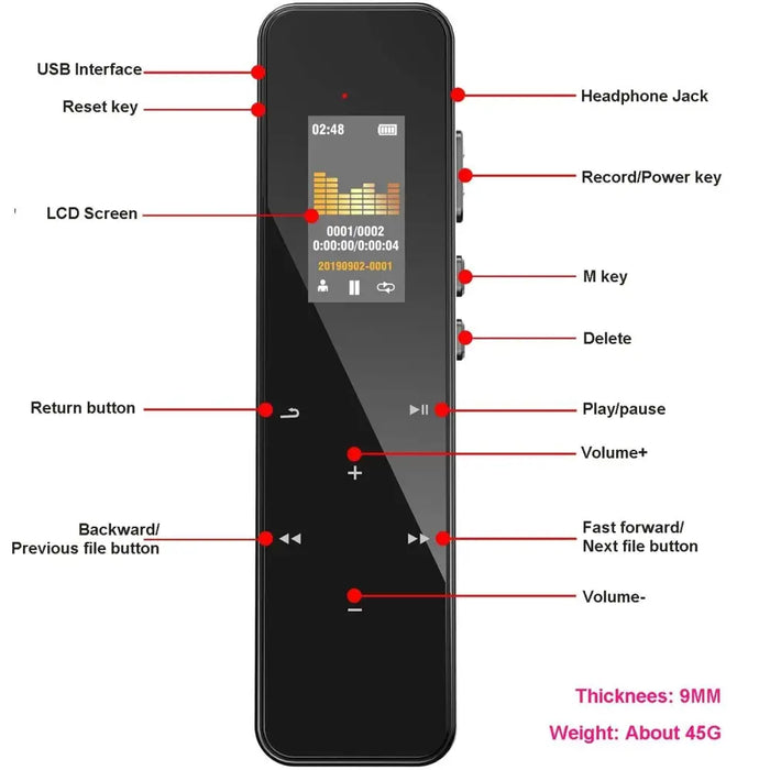 V93 Professional Voice Recorder Mini Dictaphone Touch