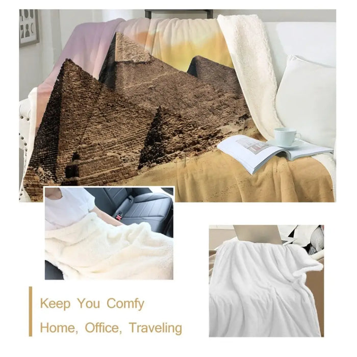 Pyramid Sherpa Throw Blanket Egyptian Bedspread Desert