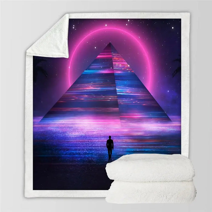 Pyramid Sherpa Throw Blanket Egyptian Bedspread Desert