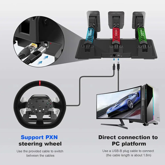 Racing Simulator Steering Wheel Pedals Pxn-a3 With Hall