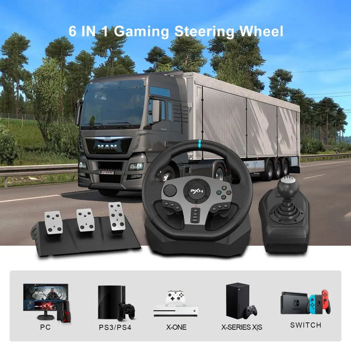 V9 Racing Wheel With Pedals And Shifter 6 In 1 Gaming