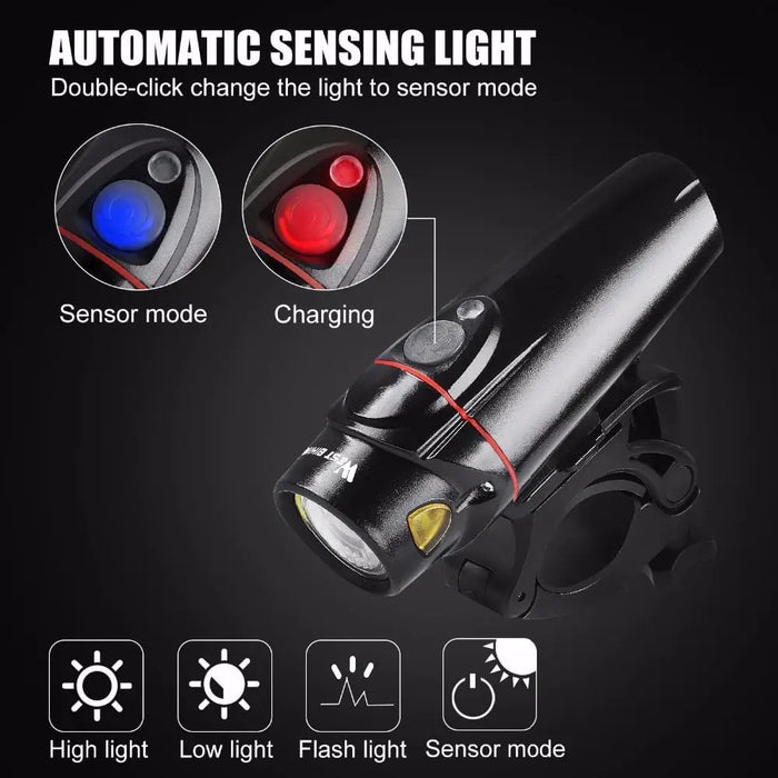 Usb Rechargeable 350 Lumen Auto Sensor Bicycle Light