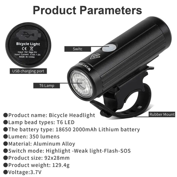 Usb Rechargeable Multifunctional Bicycle Headlight