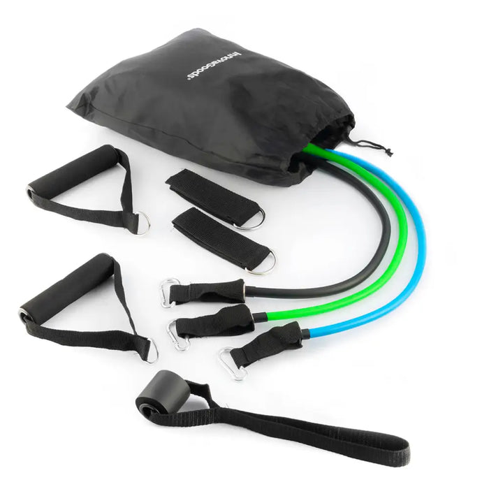 Set Of Resistance Bands With Accessories And Exercise Guide