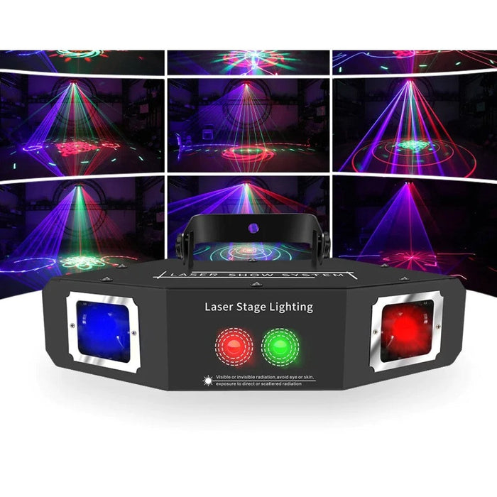 RGB DJ Disco Laser Beam Scanner 16 Laser Patterns Projector 2 IN 1 Stage Lighting Effect Bar Club Party Dance Wedding Lamp