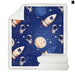 Rocket Ship Bed Blanket Blue Sherpa Fleece Throw Kids Outer