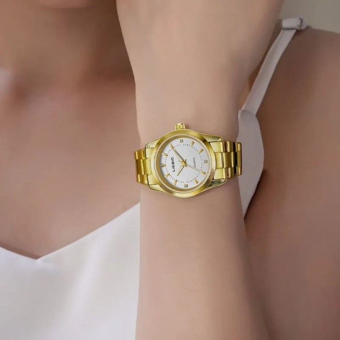 Romantic Style Ladies Female Wristwatch Luxury Golden Stainless Steel Watches Women Clock