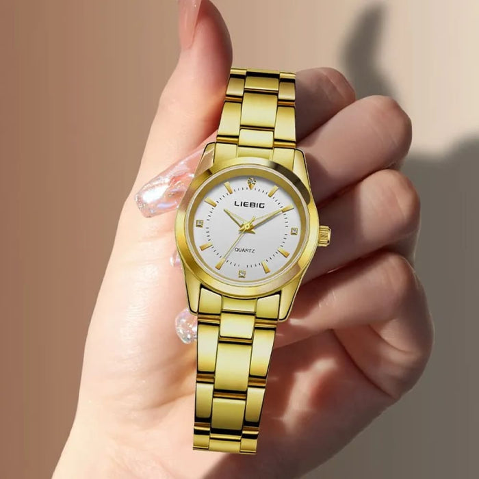 Romantic Style Ladies Female Wristwatch Luxury Golden Stainless Steel Watches Women Clock