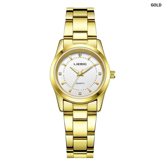 Romantic Style Ladies Female Wristwatch Luxury Golden Stainless Steel Watches Women Clock