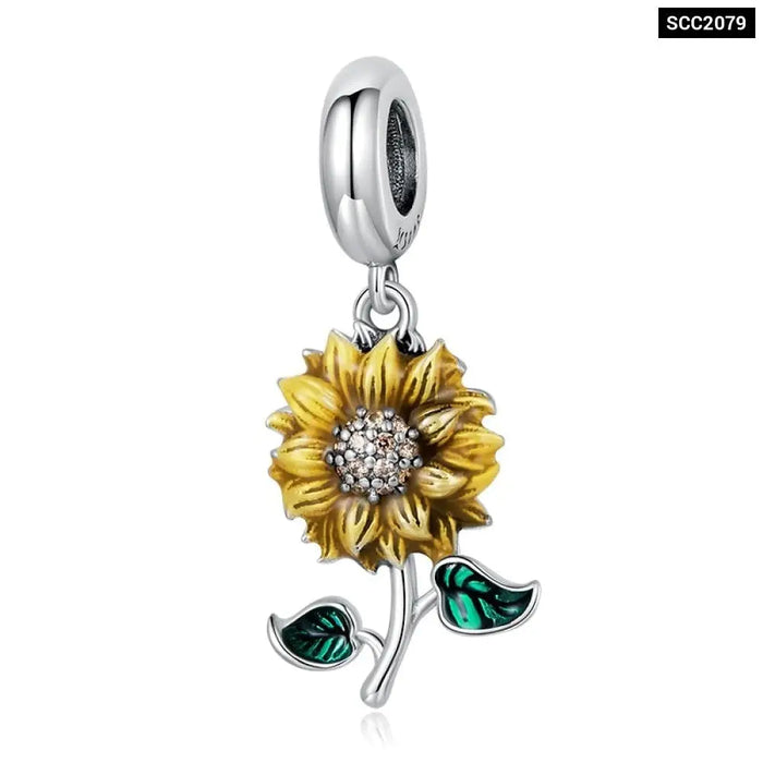 3d Rose Flower Pendant Charm 925 Sterling Silver Gold