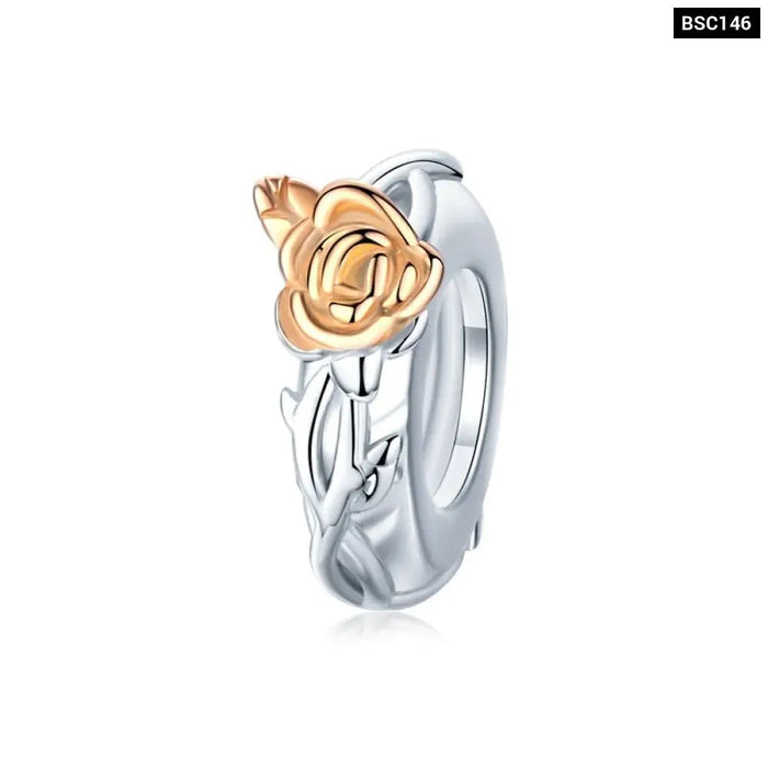 3d Rose Flower Pendant Charm 925 Sterling Silver Gold