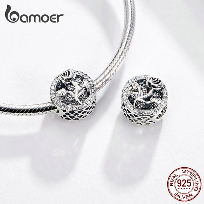 Round Metal Charms 925 Stering Silver Rose Flower Beads