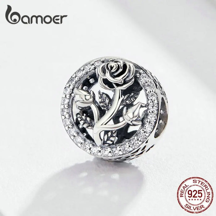 Round Metal Charms 925 Stering Silver Rose Flower Beads