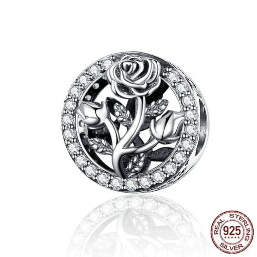 Round Metal Charms 925 Stering Silver Rose Flower Beads